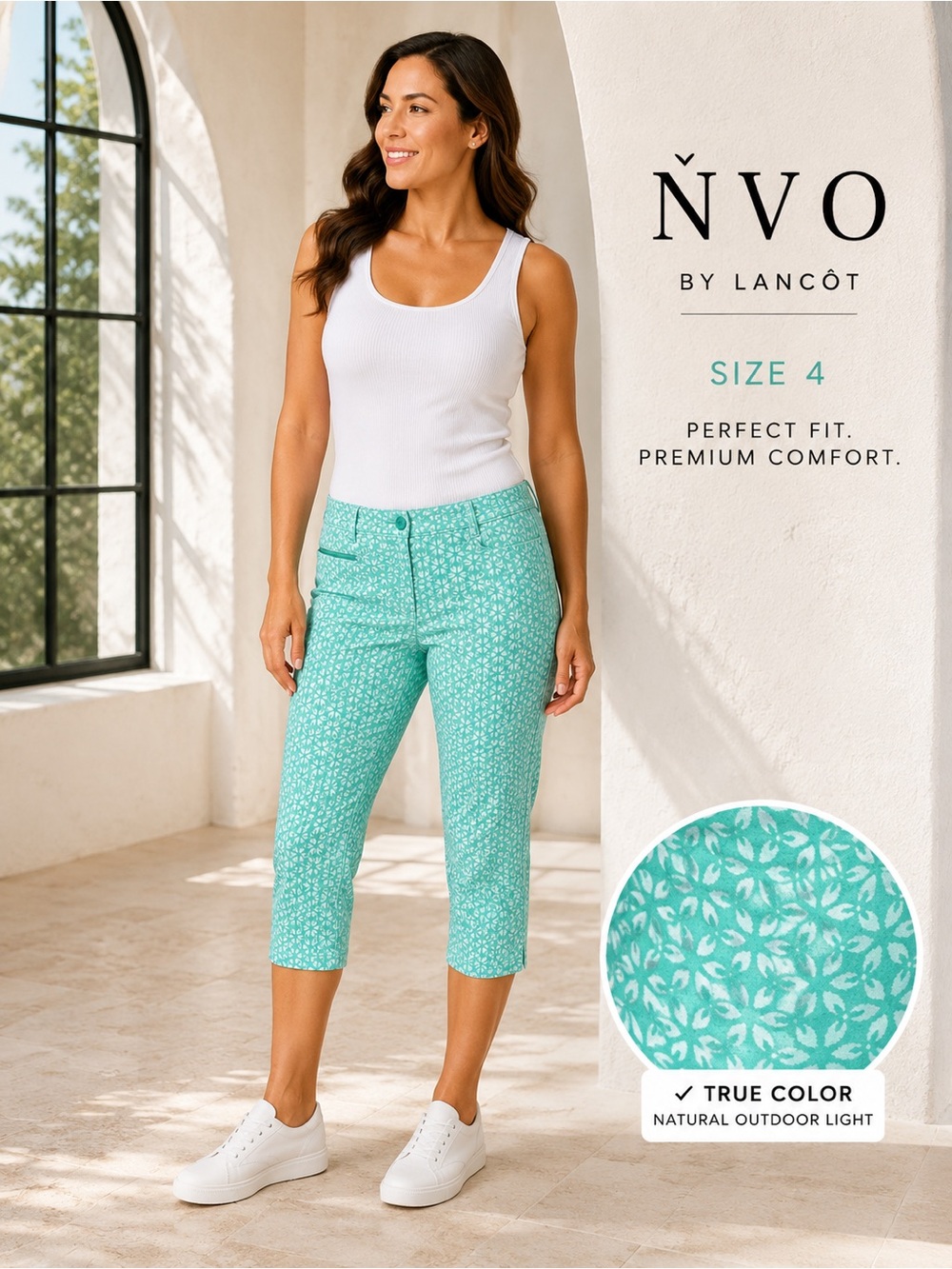 NVO by Lanctôt Seafoam Geometric Stretch Golf Capri Pants Size 4